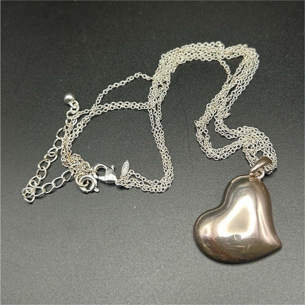 Vintage Avon SP Silver Tone Multi Strand Puffy Heart Pendant Necklace